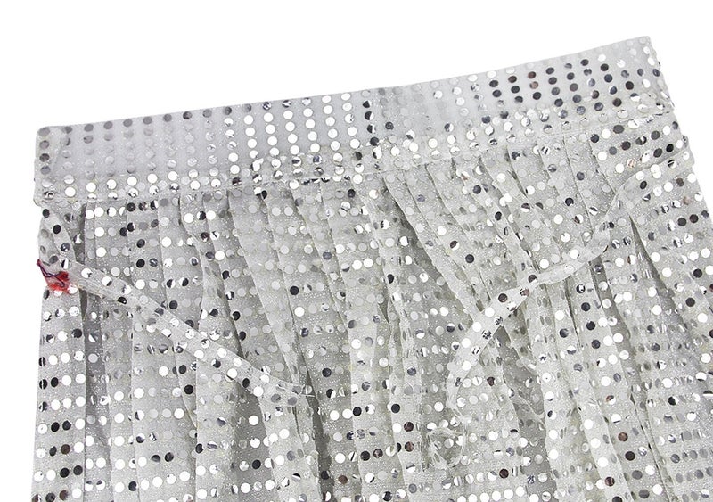 BXT Adult Women Long Maxi Paillette Cosplay Cape Halloween Christmas Party Sequins Cloak Silver - Image 4